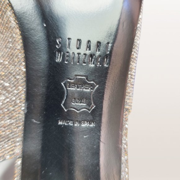 STUART WEITZMAN Slinky Glitter Peep-Toe Slingback, Pyrite Nocturn - Size:8 - Picture 11 of 16